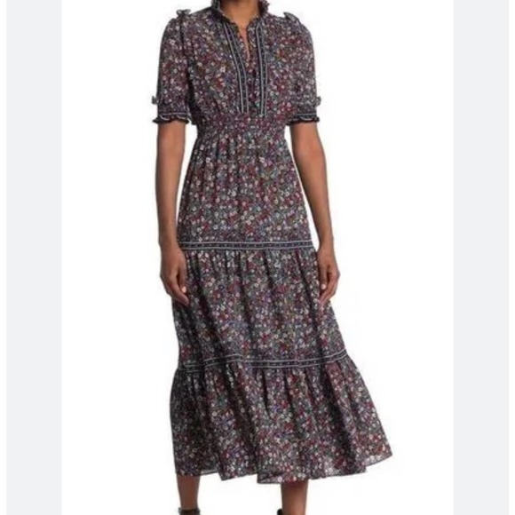 Max Studio Dresses & Skirts - Max Studio Elbow Length Sleeve Print Tiered Maxi Dress SZ M brown floral